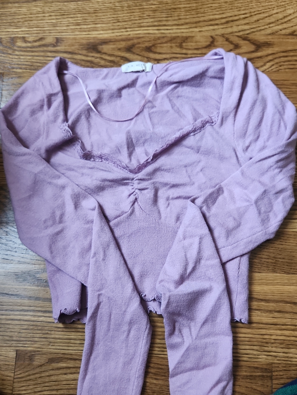 La Hearts Lilac V-Neck Ribbed Knit Top